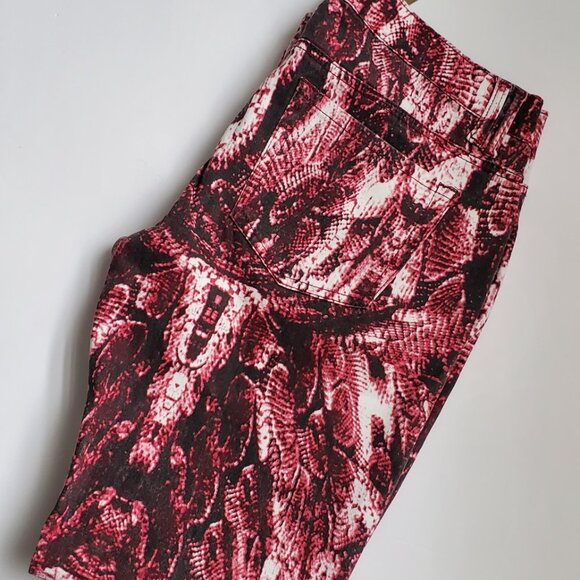Women's Snakeskin Print Skinny Jeans Reptile Print Burgundy Merlot Pockets sz 30 - Picture 6 of 13